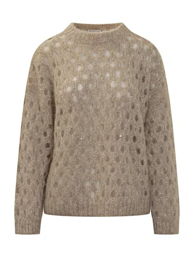 Brunello Cucinelli Perforated Sweater In Brown