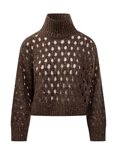 Brunello Cucinelli Perforated Sweater In Brown