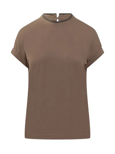BRUNELLO CUCINELLI BRUNELLO CUCINELLI BRUNELLO CUCINELLI T-SHIRT WITH SHINY DETAIL ON THE NECK