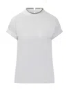 Brunello Cucinelli Jersey Cotton T-shirt With Superimposed Effect In White