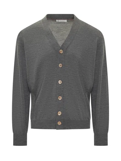 Brunello Cucinelli Virgin Wool Cardigan In Gray