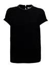 Brunello Cucinelli Short-sleeved T-shirt With Rolled Sleeves And Keyhole Detail In Black