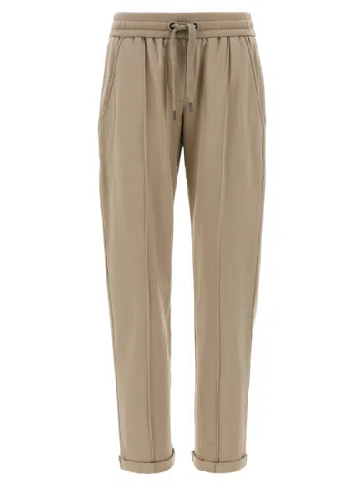 Brunello Cucinelli Brushed Cotton Joggers With Monile Detail