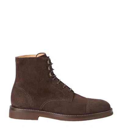 Brunello Cucinelli Brushed Leather Ankle Boots In Brown