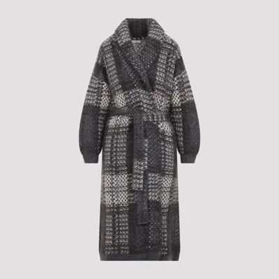 Brunello Cucinelli Brushed Mohair Cardicoat Macrocheck Sweater Jacket In Multi