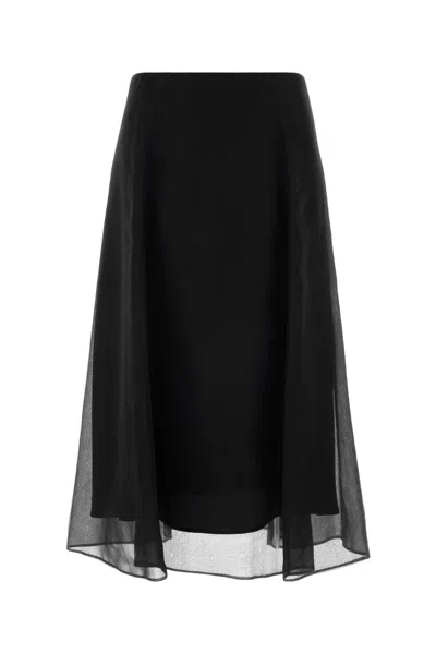 Brunello Cucinelli Brushed Silk Midi Skirt With Soft Lining In Black