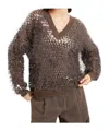 Brunello Cucinelli Chocolate Mesh Top With Sequins In Chocolate-colored