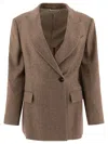 Brunello Cucinelli Women Brushed Techno Wool Chevron Blazer With Monili In Brown