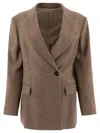 Brunello Cucinelli Brushed Techno Wool Chevron Blazer With Monili Jackets Brown