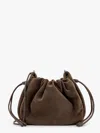 Brunello Cucinelli Bucket Mellow Suede Shoulder Bag With Precious Chain In Brown