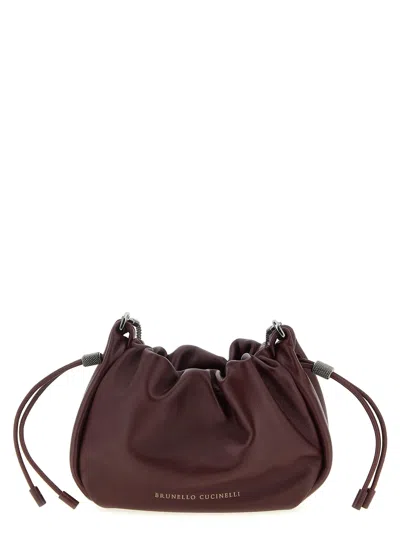 Brunello Cucinelli Bucket Mellow Crossbody Bags Bordeaux