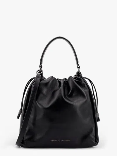 BRUNELLO CUCINELLI BUCKET MELLOW LEATHER BUCKET BAG WITH MONILI DETAIL