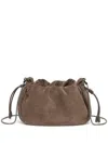 Brunello Cucinelli Soft Suede Drawstring Bag With Chain-link Strap