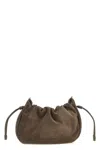 Brunello Cucinelli Bucket Mellow Suede Shoulder Bag With Precious Chain In Brown