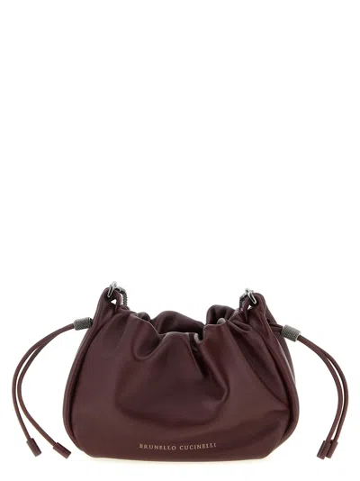 Brunello Cucinelli Bucket Mellow Mini Crossbody Bag In Burgundy