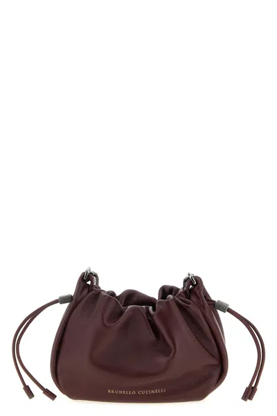 Brunello Cucinelli 'bucket Mellow' Mini Crossbody Bag In Burgundy