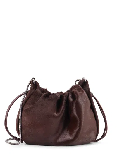 Brunello Cucinelli Bucket Mellow Mini Pony Skin Shoulder Bag In Brown
