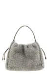 Brunello Cucinelli Women Small Shearling Mellow Shoulder Bag In Gray