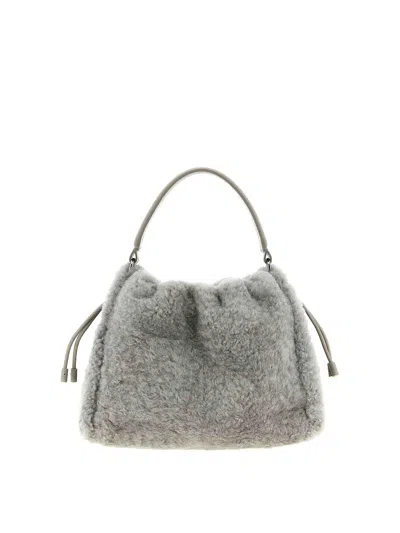 Brunello Cucinelli Bucket Mellow Small Handbag In Gray