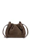 Brunello Cucinelli Bucket Mellow Suede Shoulder Bag With Precious Chain In Brown