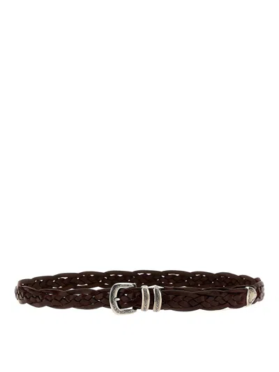 Brunello Cucinelli Buckle Engravings Woven Belt In Brown