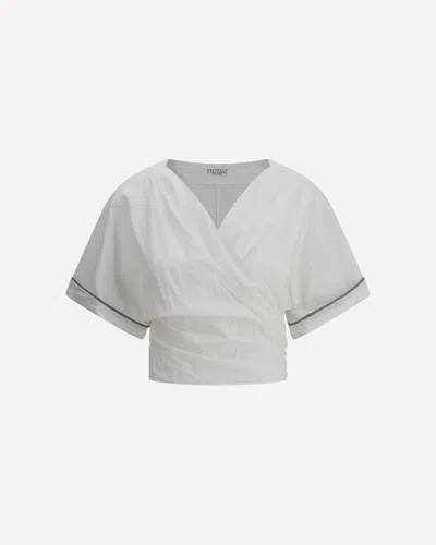Brunello Cucinelli Buckle-knotted Waist Blouse In White