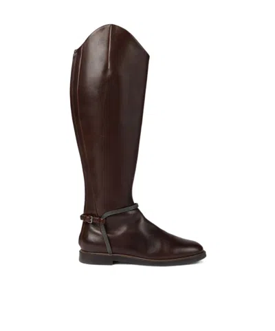 Brunello Cucinelli Buckle-strap Leather Boots In Brown