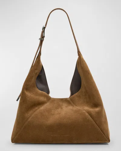 Brunello Cucinelli Buckle Suede Hobo Bag In Purple