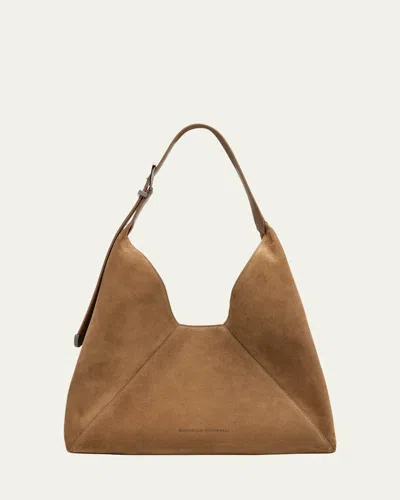 Brunello Cucinelli Buckle Suede Hobo Bag In Black