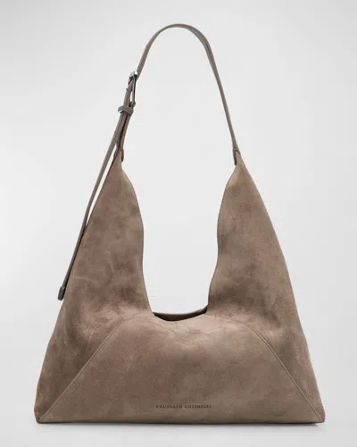 Brunello Cucinelli Buckle Suede Hobo Bag In Purple