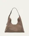 Brunello Cucinelli Buckle Suede Hobo Bag In Dark Grey