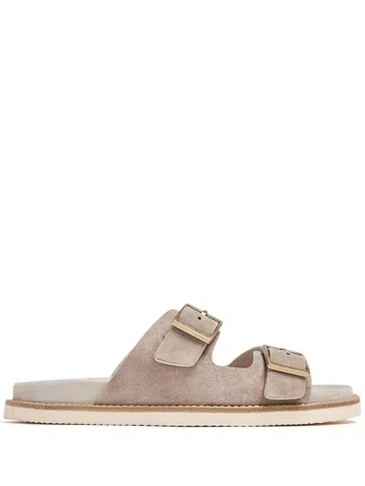 Brunello Cucinelli Buckled Suede Sandals In Neutrals