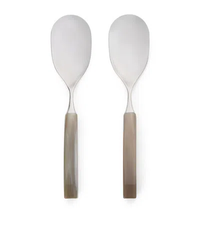 Brunello Cucinelli Buffalo Horn And Steel 2-piece Cutlery Set In Neutrals