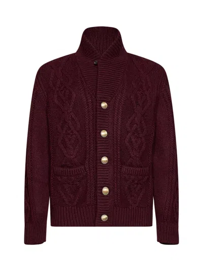 Brunello Cucinelli Burgundy Cable-knit Piuma Cashmere Cardigan