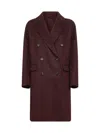 Brunello Cucinelli Burgundy Cashmere Double-breasted Cocoon Coat In Burgundy