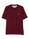 Brunello Cucinelli Men Jersey T-shirt With Logo In Burgundy