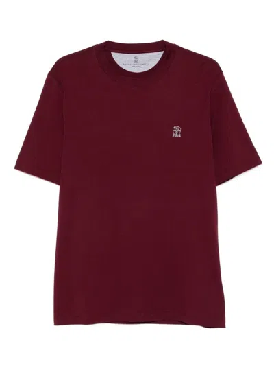 Brunello Cucinelli Burgundy Cotton Crew Neck T-shirt With Logo