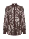 Brunello Cucinelli Burgundy Crispy Silk Dazzling Floral Embroidery Shirt In Red