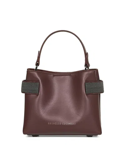 Brunello Cucinelli Burgundy Essence Small Top-handle Bag In Red