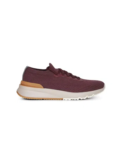Brunello Cucinelli Burgundy Knit And Leather Runners
