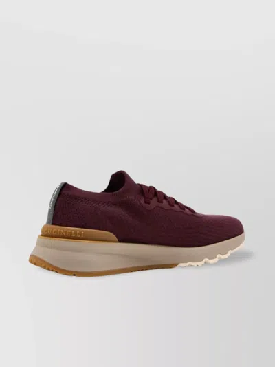 Brunello Cucinelli Burgundy Knitted Sneakers Round Toe