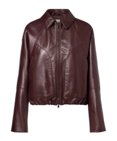 Brunello Cucinelli Burgundy Leather Cropped Bomber Jacket In Red