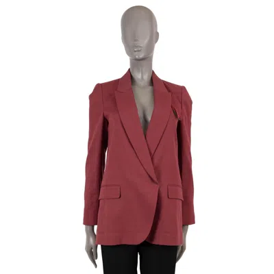Pre-owned Brunello Cucinelli Burgundy Linen 2021 Double Breasted Blazer Jacket 38 Xs In Red