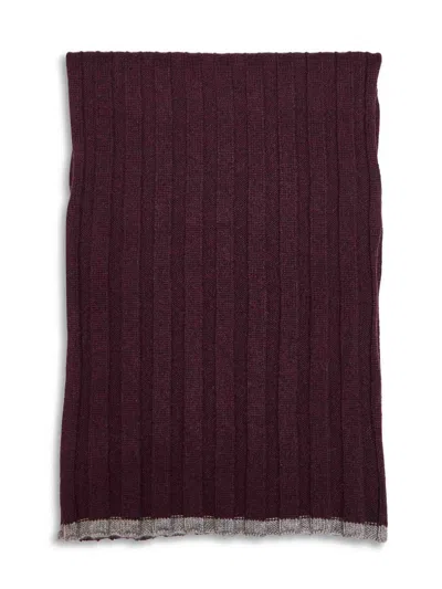 Brunello Cucinelli Burgundy Ribbed Cashmere Knit Scarf