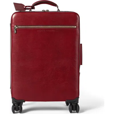 Brunello Cucinelli Burnished Calfskin Suitcase In Burgundy