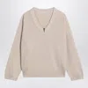 Brunello Cucinelli V-neck Rib Knit Sweater With Monili-insert