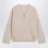 Brunello Cucinelli V-neck Rib Knit Sweater With Monili-insert