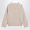Brunello Cucinelli V-neck Rib Knit Sweater With Monili-insert