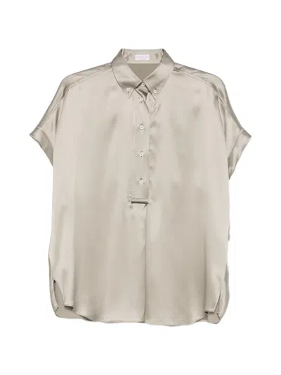 Brunello Cucinelli Silk Shirt Collared Neck Loose Fit In Gray