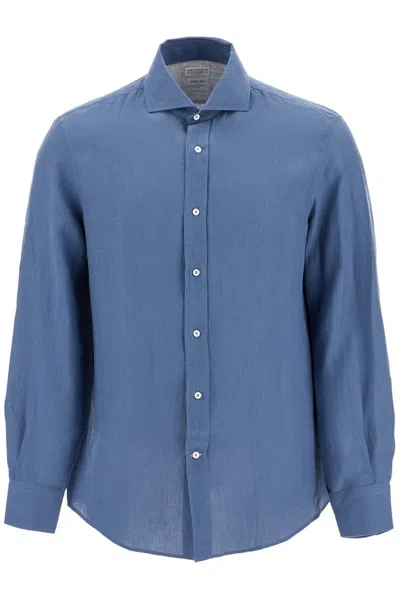 Brunello Cucinelli Easy Fit Hemp Shirt For A Comfortable In Blue